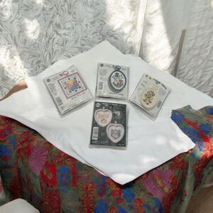 4 Counted Cross Stitch Kit Springtime NMI Kitty, Hearts, Duck & Light House